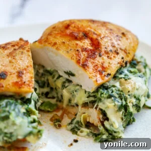 center cut of spinach chicken breast showing filling