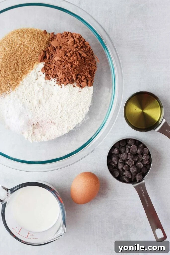 Ingredients needed for Double Chocolate Chip Muffins. 