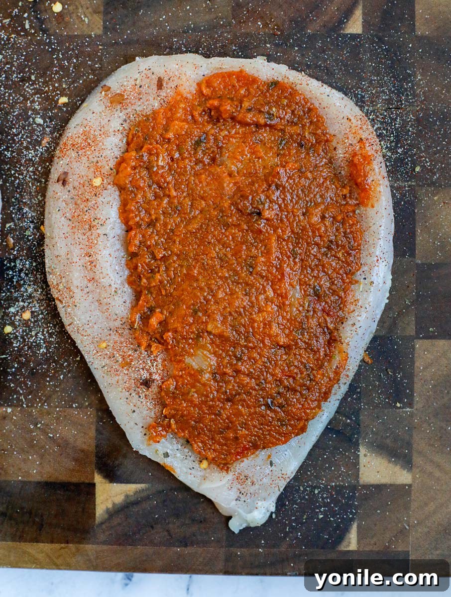 Chicken breast with tomato pest.