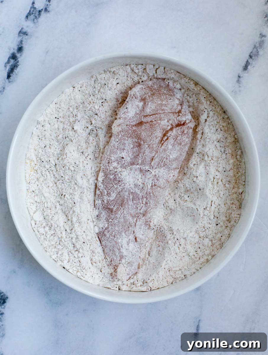 Chicken tender in flour. 