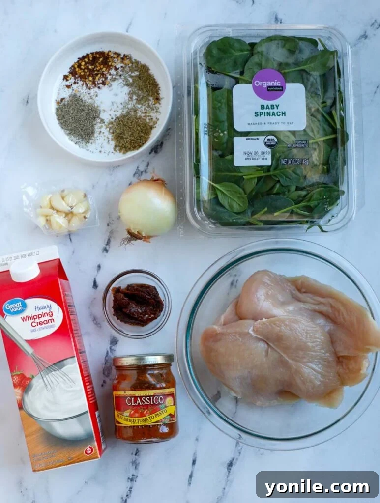 Ingredients for creamy tuscan chicken.