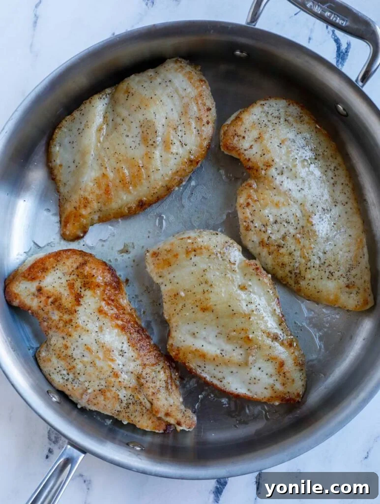 chicken seared in a pan