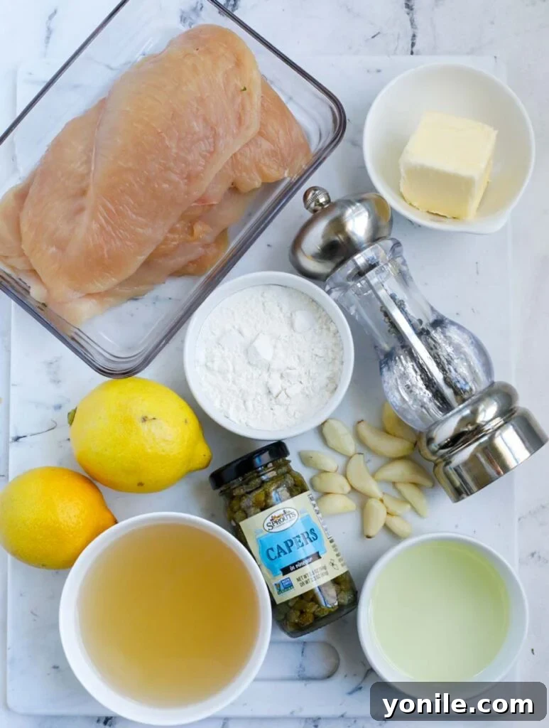 Ingredients for lemon chicken piccata.