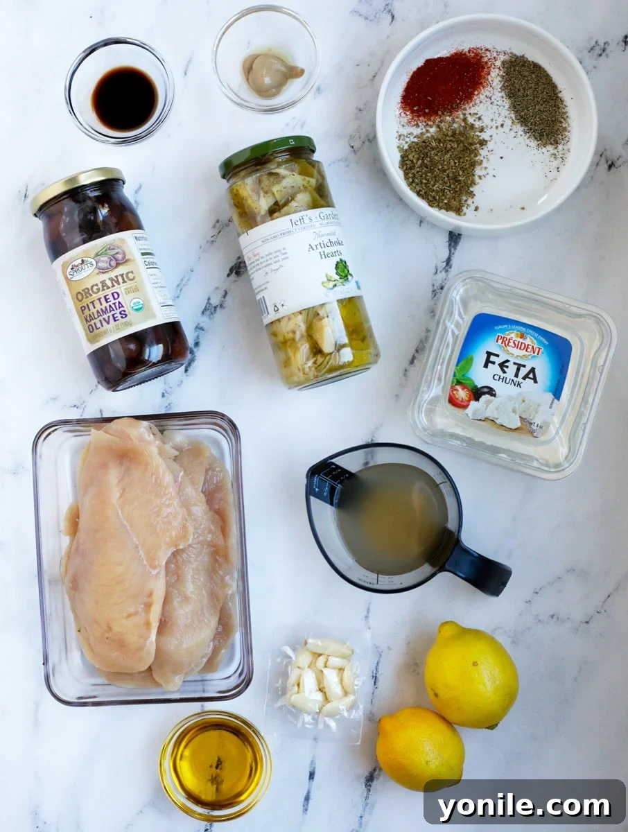 Zesty Greek Skillet Chicken 3 top down shot of the Greek chicken ingredients