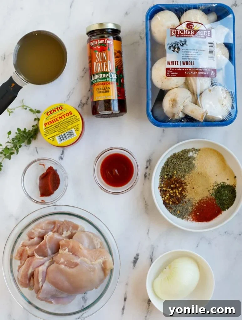 Top shot of ingredients for tuscan chicken recipe.