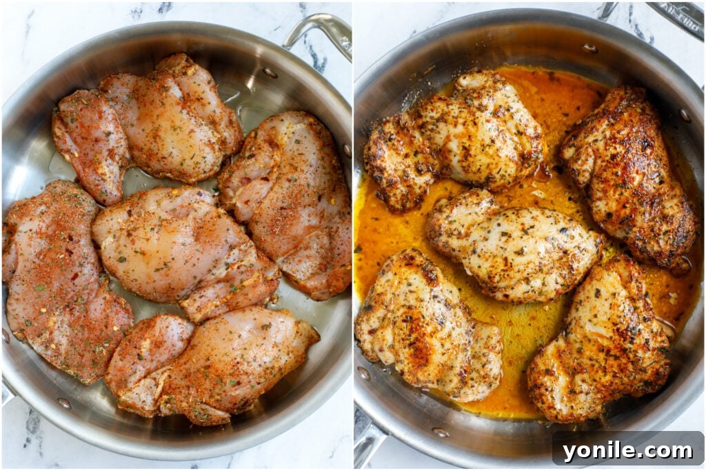 Pan searing chicken.