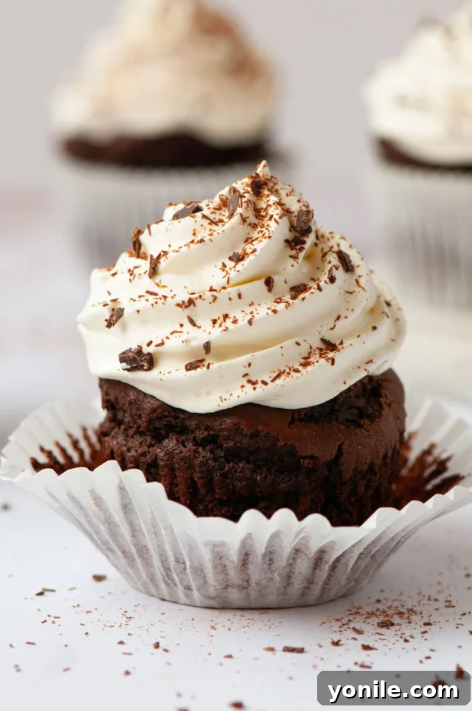 Decadent Vegan Chocolate Delights 8 chocolate cupcake with the wrap being taken off half way