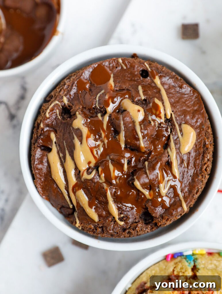 Baked chocolate pb oatmeal in a ramekin.