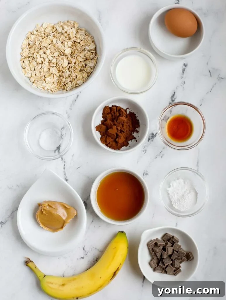 Ingredients required for peanut butter chocolate oats cake.