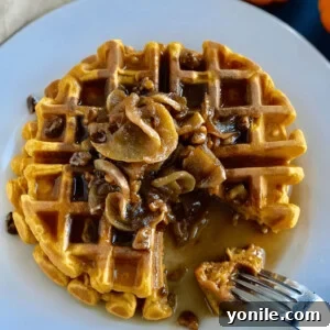 Pumpkin Waffles With Candied Walnuts