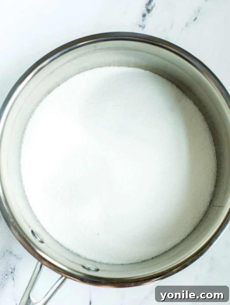 Sugar in a saucepan.