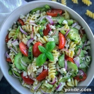 Greek Pasta Salad with lemon vinaigrette
