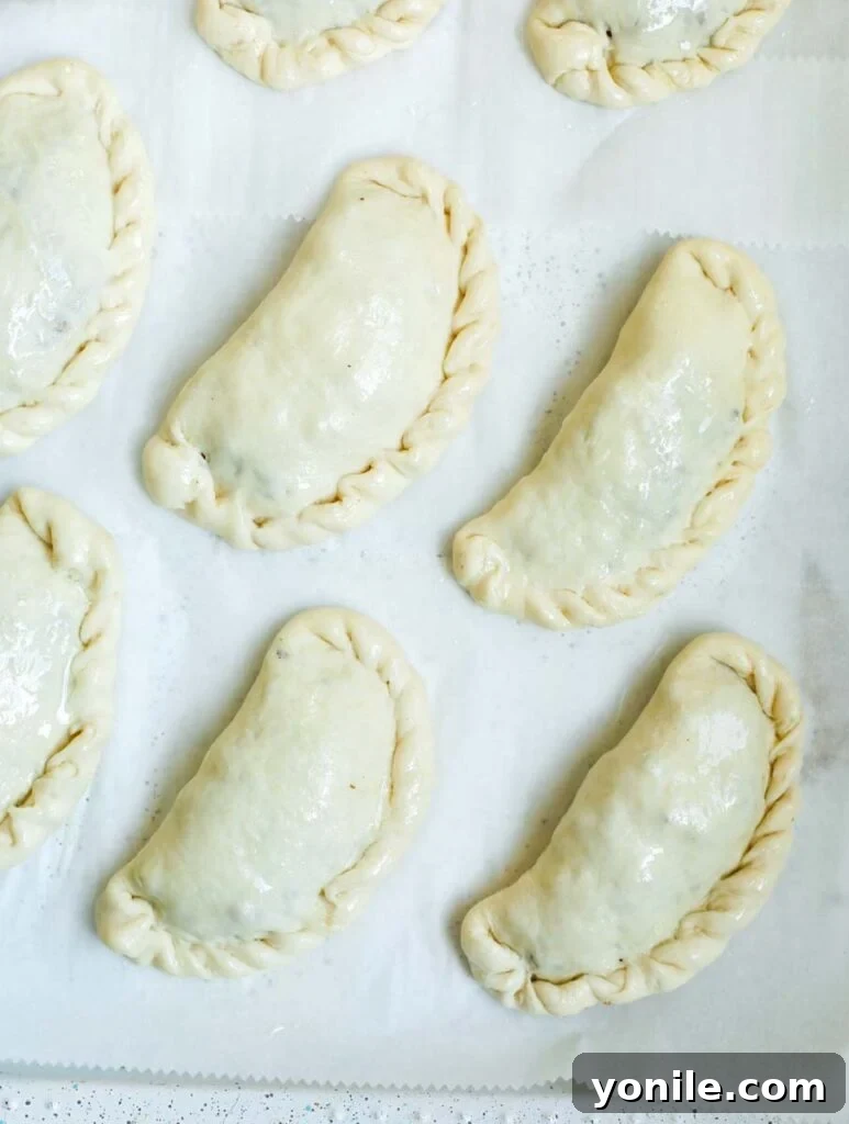 Shaped pie dough folded with the meat filling.