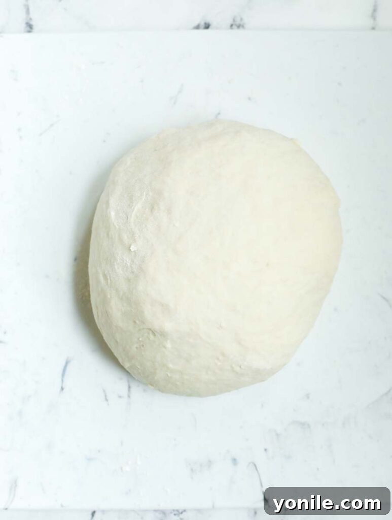 A ball of dough after being kneaded.