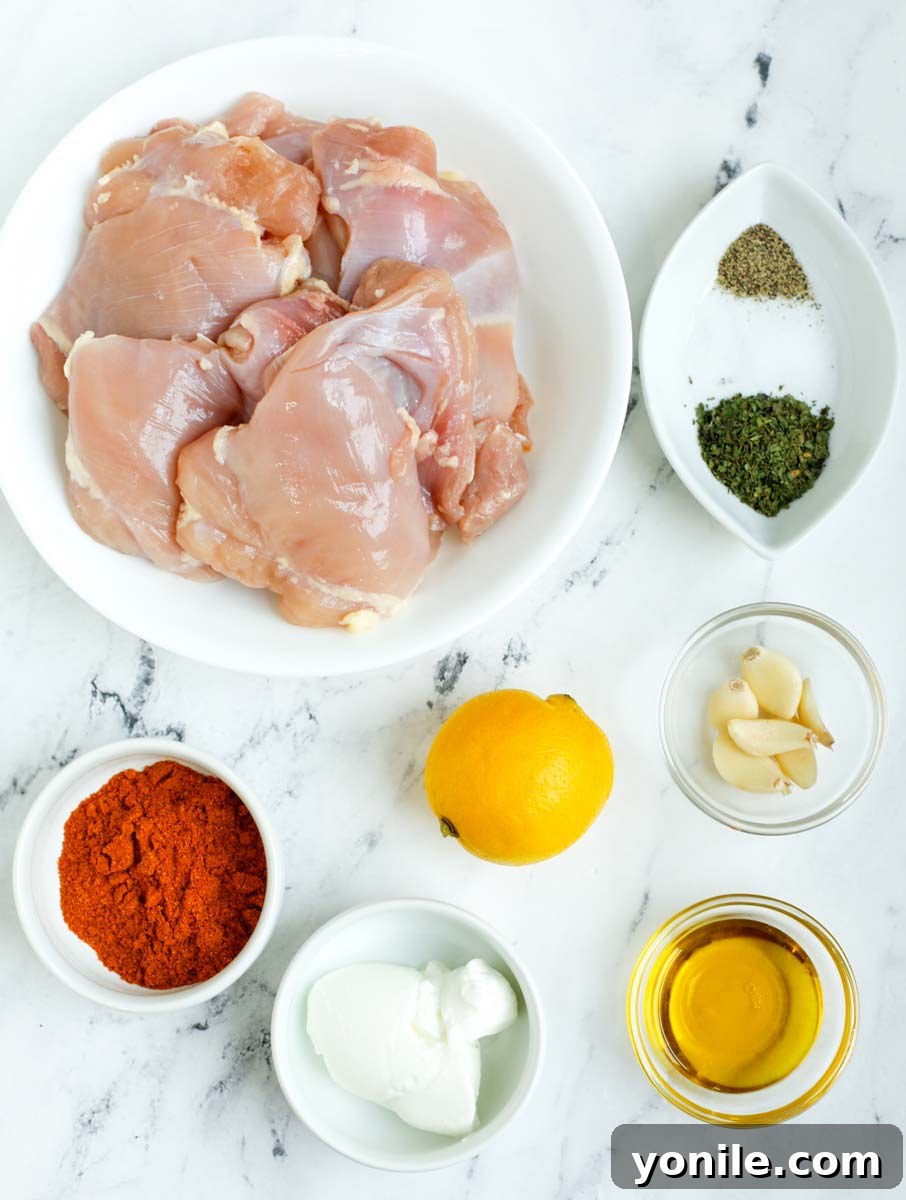 Ingredients needed to make homemade chicken shawarma.