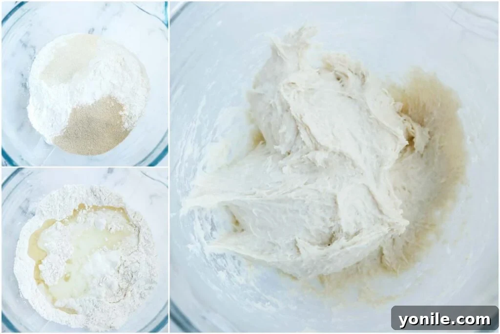 Aromatic Zaatar Flatbread 5 Dough before and after mixing, showing its transformation