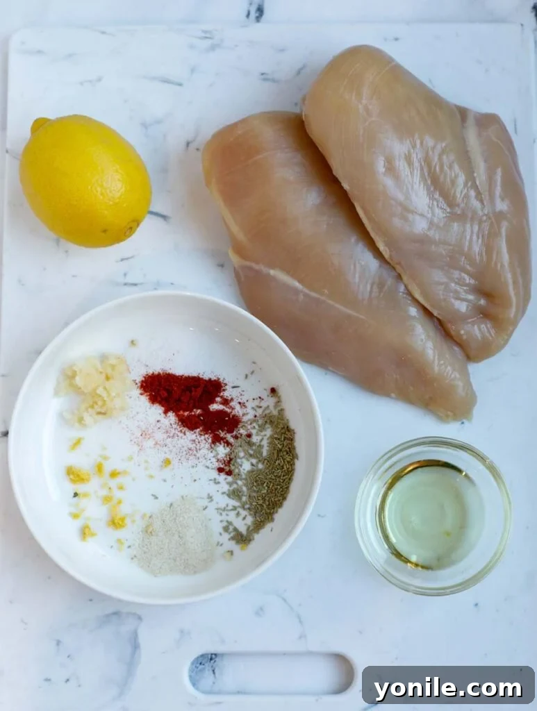 Crispy Rosemary Air Fryer Chicken 3 Ingredients needed to make air fryer rosemary chicken breast.