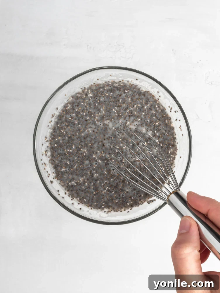 chia seed being mixed in a bowl