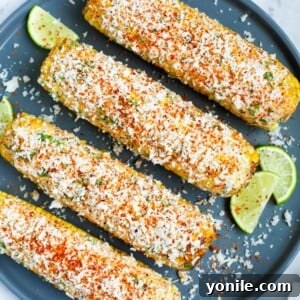 Mexican street corn on a plate.