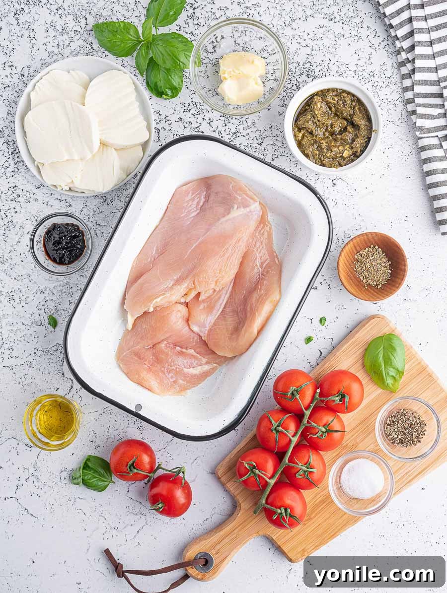 top down shot showing ingredients of the caprese chicken