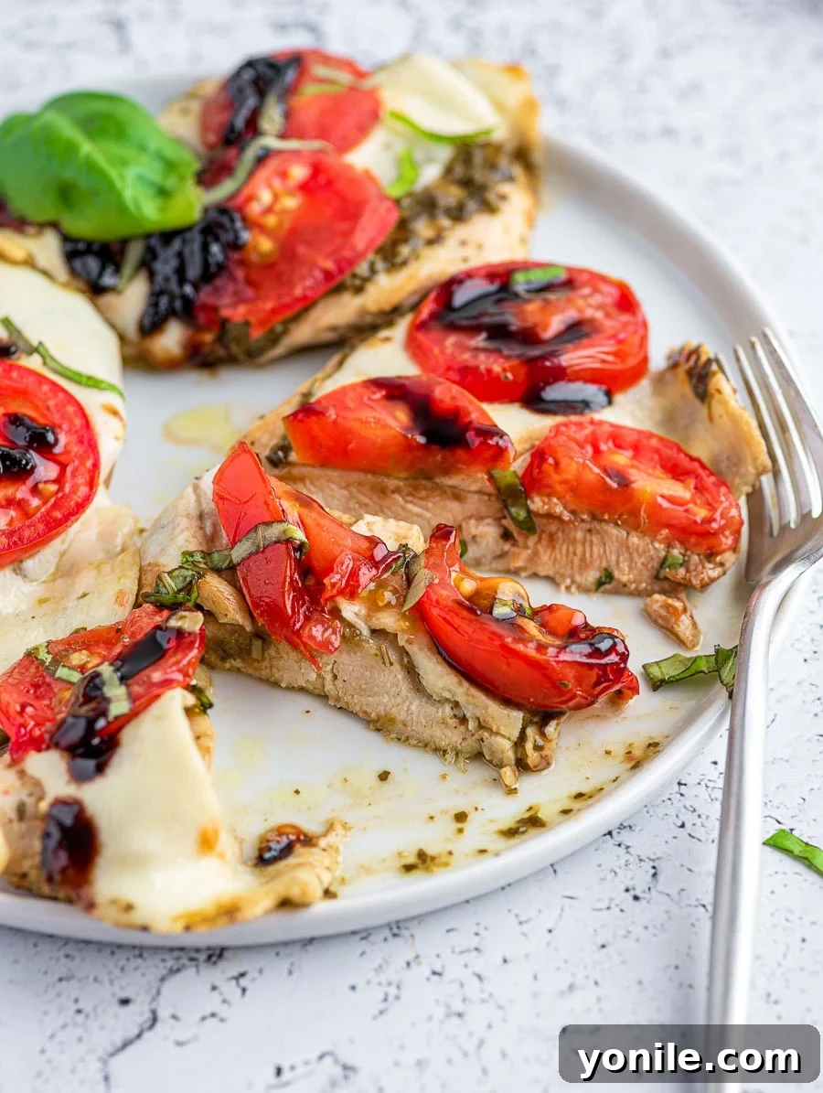 chicken caprese cut into slices