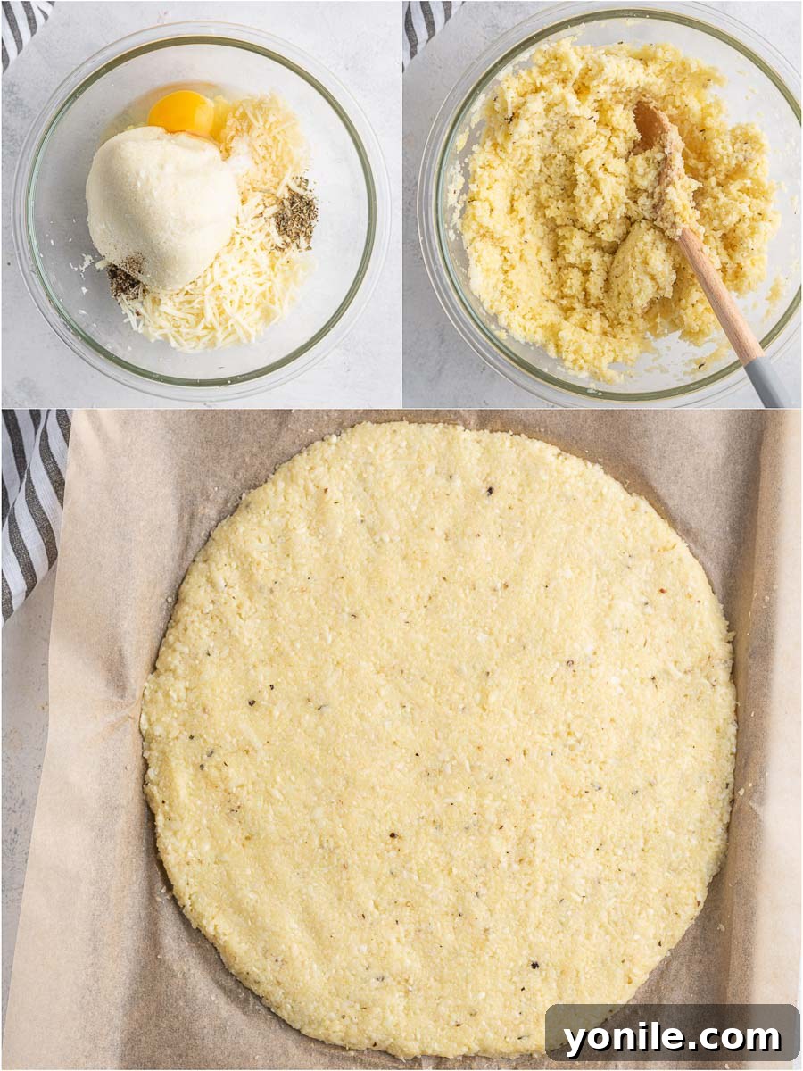 photo showing the process shots of making the cauliflower crust