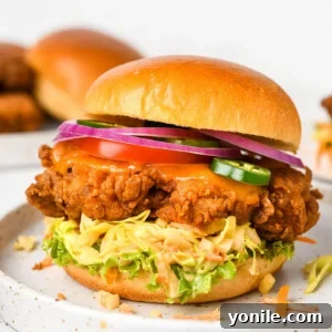 Close up of a crispy chicken sandwich.