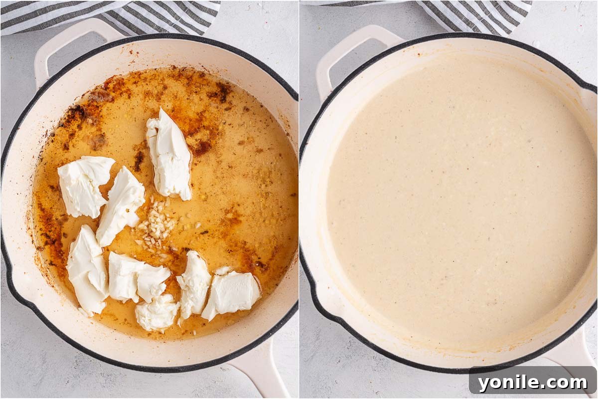 creamy sauce in a skillet