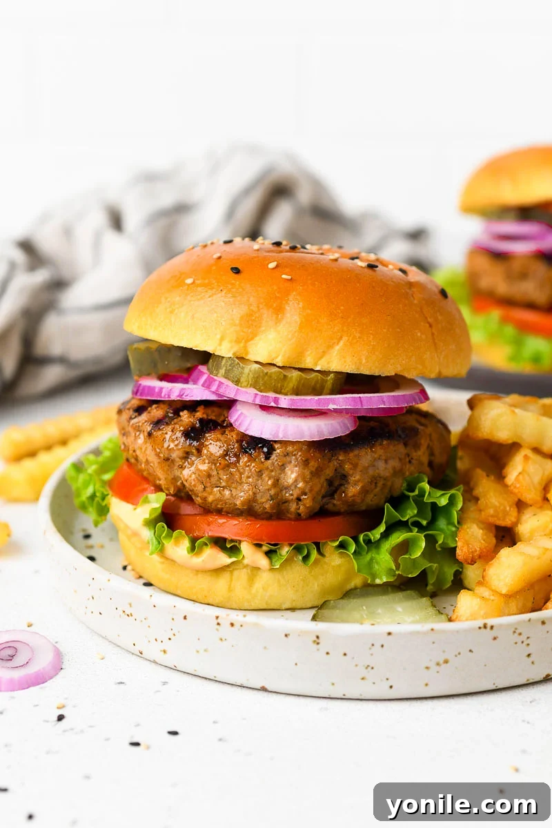 Gourmet Burgers at Home 2 A perfectly cooked homemade beef burger served on a toasted bun with fresh toppings and a side of crispy fries.