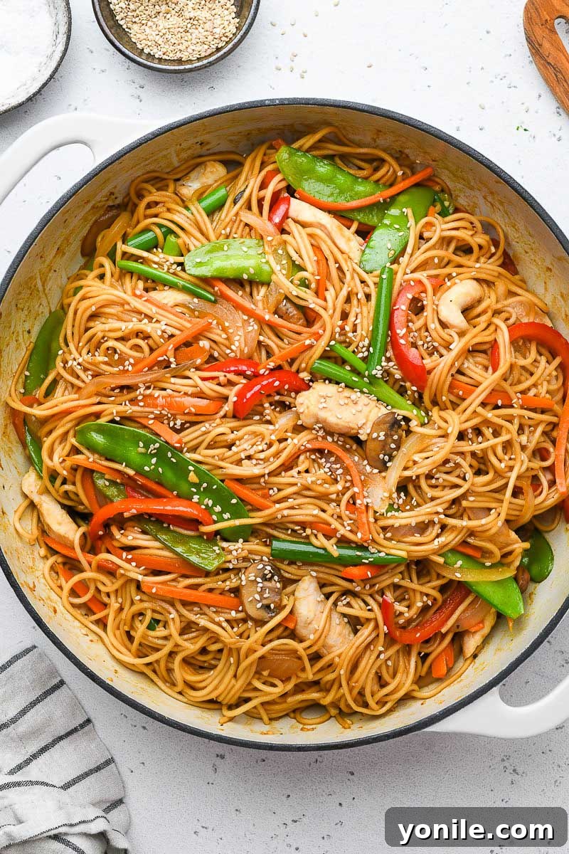 Speedy Weeknight Chicken Lo Mein 6 final shot of chicken lo mein in a skillet