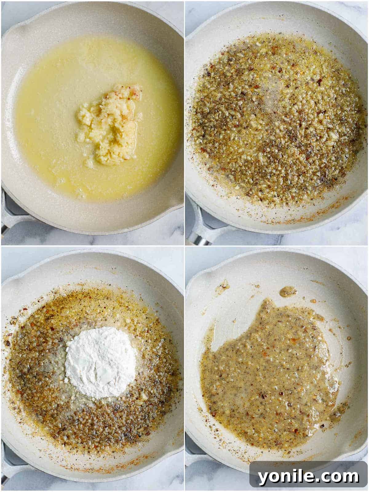 making of Greek White Alfredo Lasagna sauce