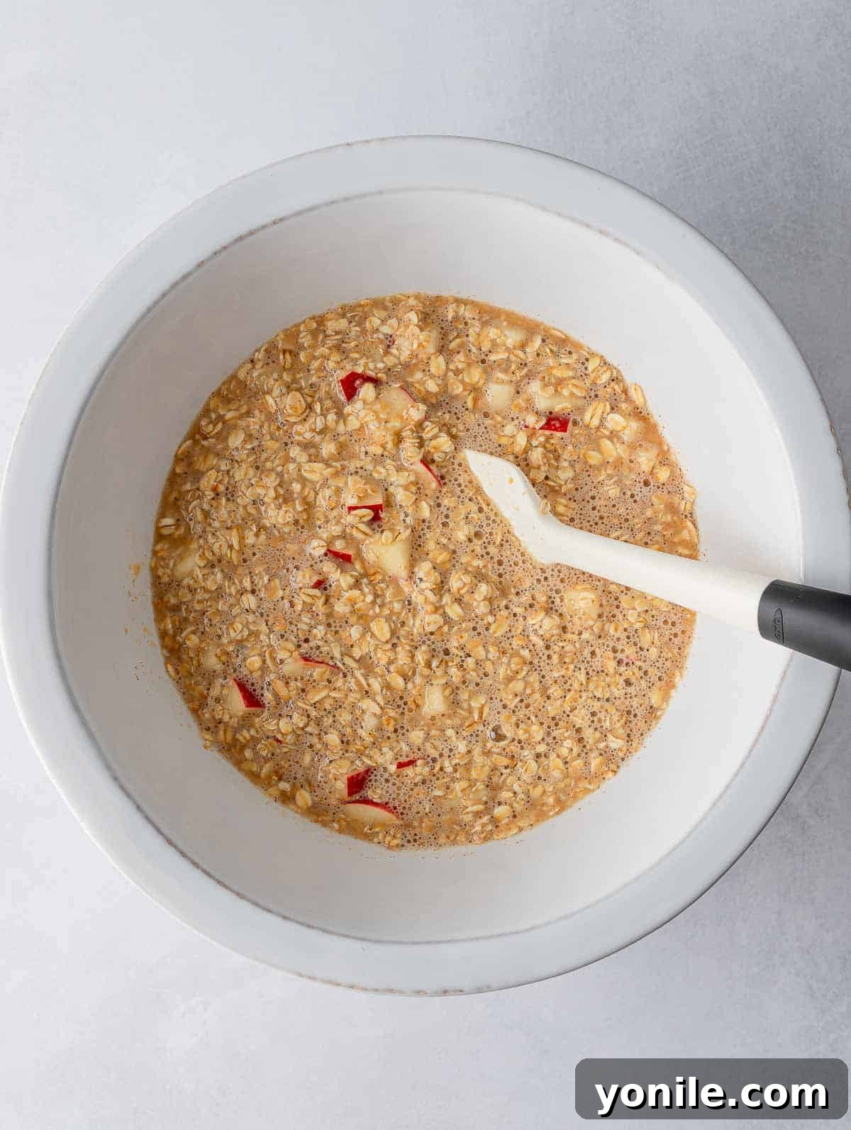 Ingredients mixed together in a bowl, a harmonious blend ready for baking.