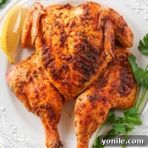 Succulent Spatchcock Roast Chicken 14 Platter with spatchcock chicken.