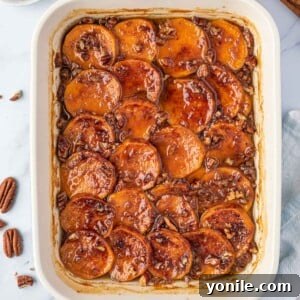 candied sweet potatoes in a baking dish