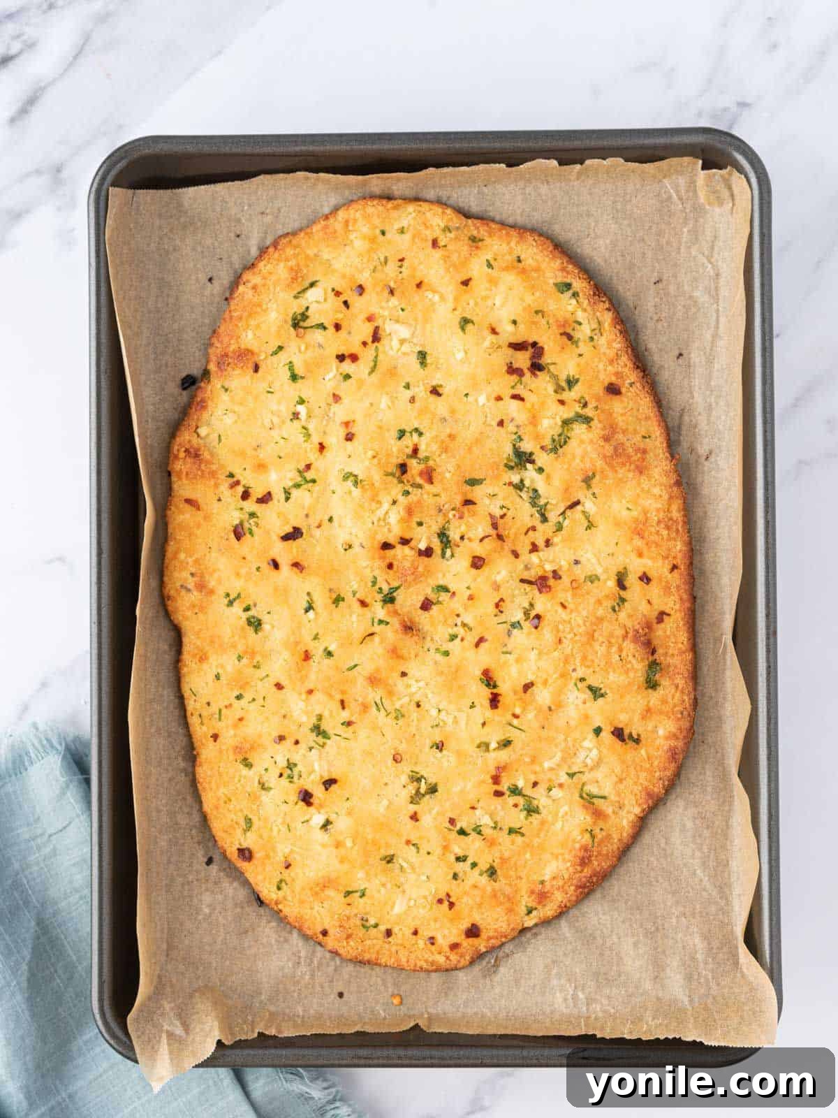 keto garlic bread after baking