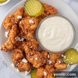 KFC's Fiery Nashville Tenders 12 A plate of Nashville hot chicken tenders with pickles and dipping sauce.
