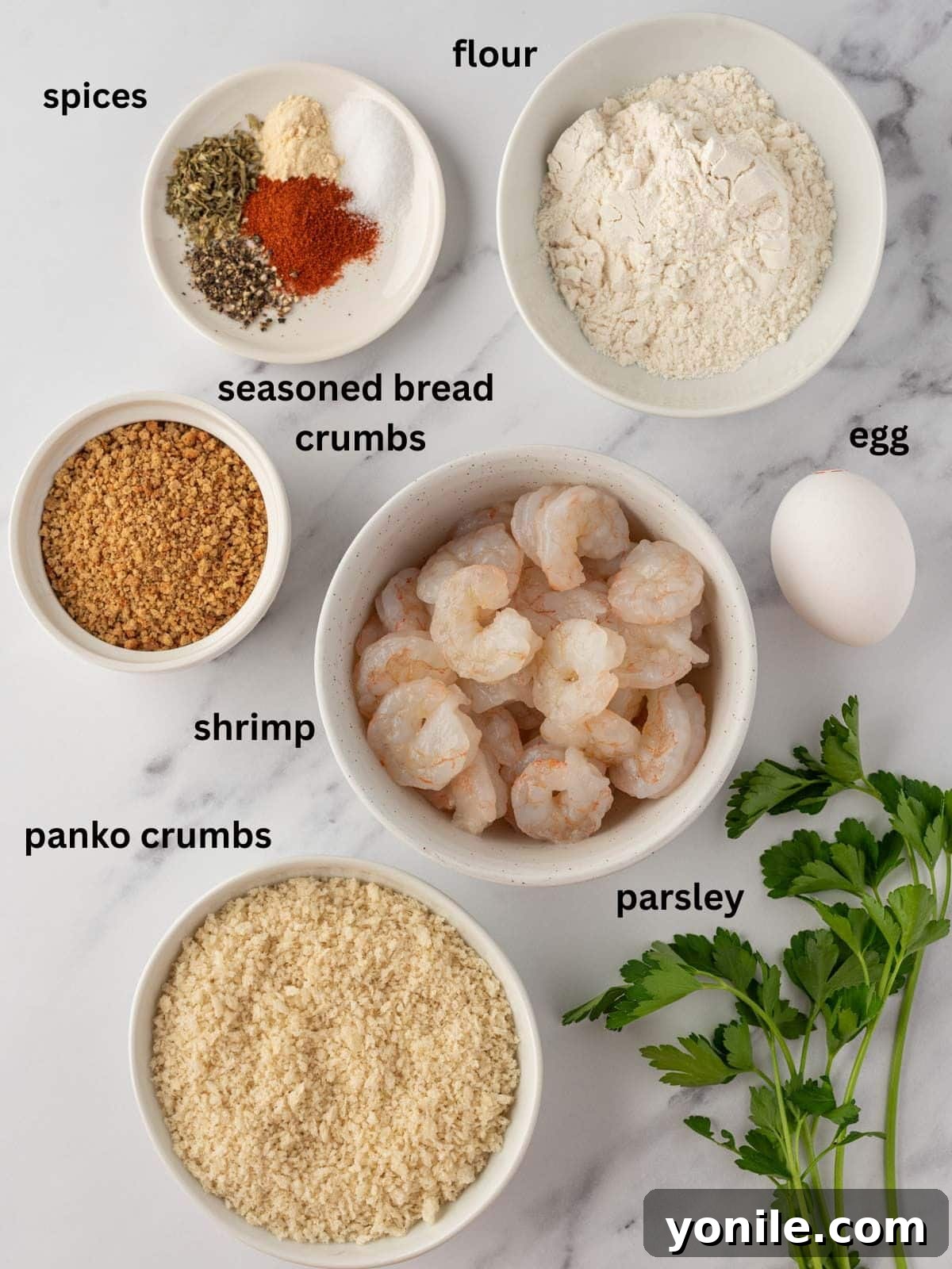 Ingredients needed for air fryer popcorn shrimp recipe.