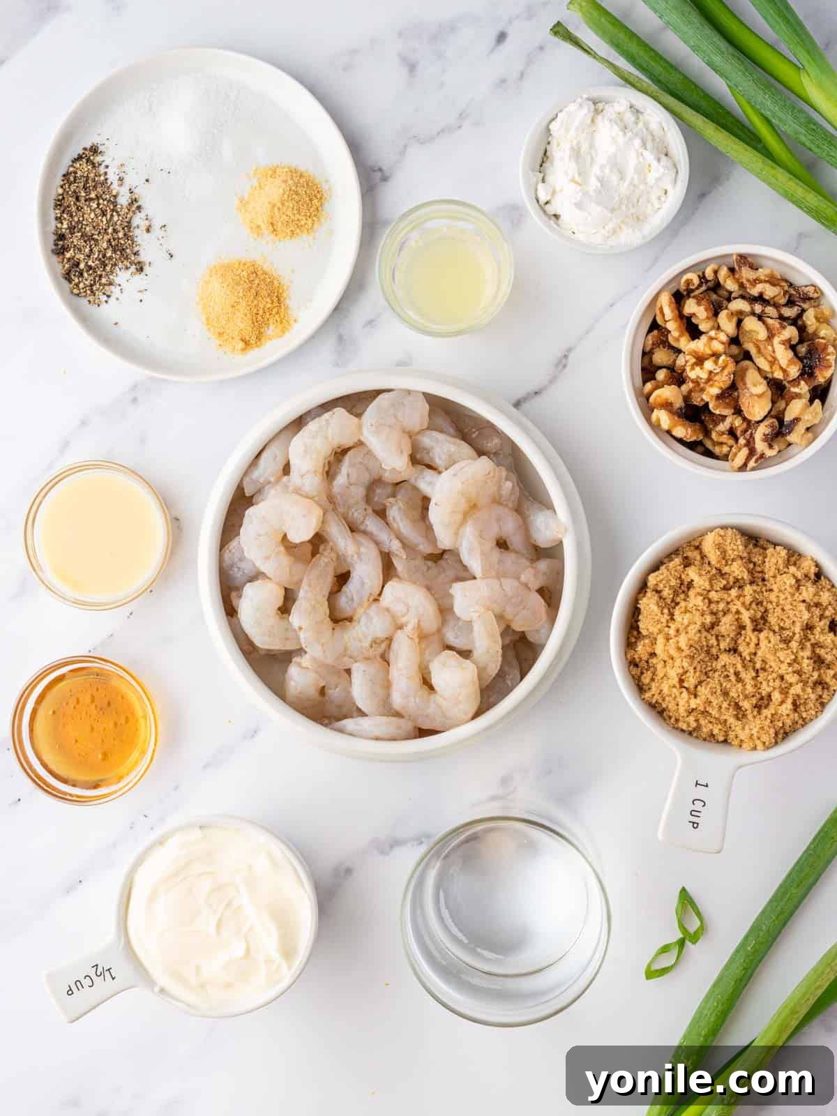 Golden Honey Walnut Shrimp 3 Ingredients needed for honey walnut shrimp.