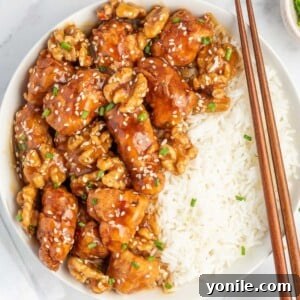 honey walnut chicken served over rice