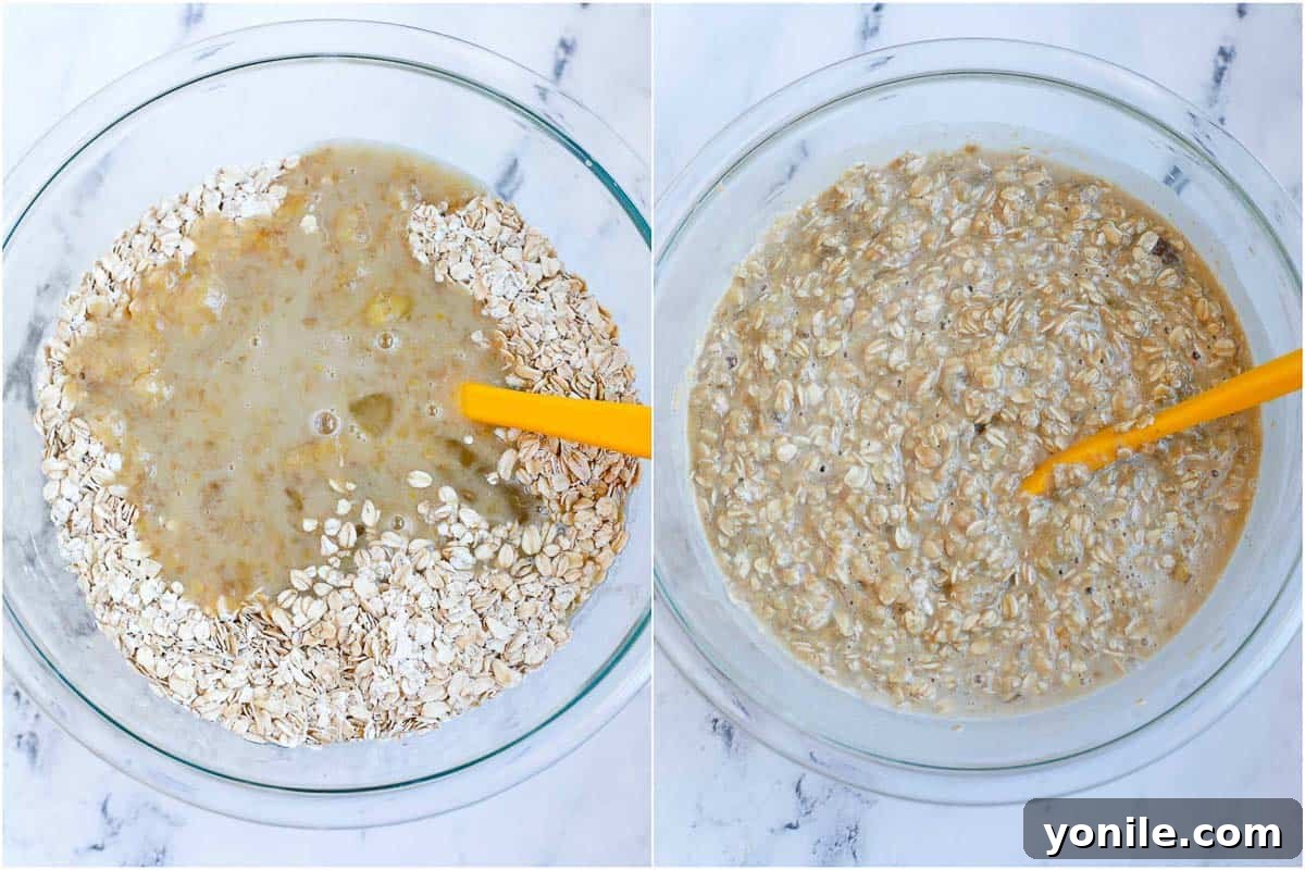 mixing the wet ingredients with dry ingredients