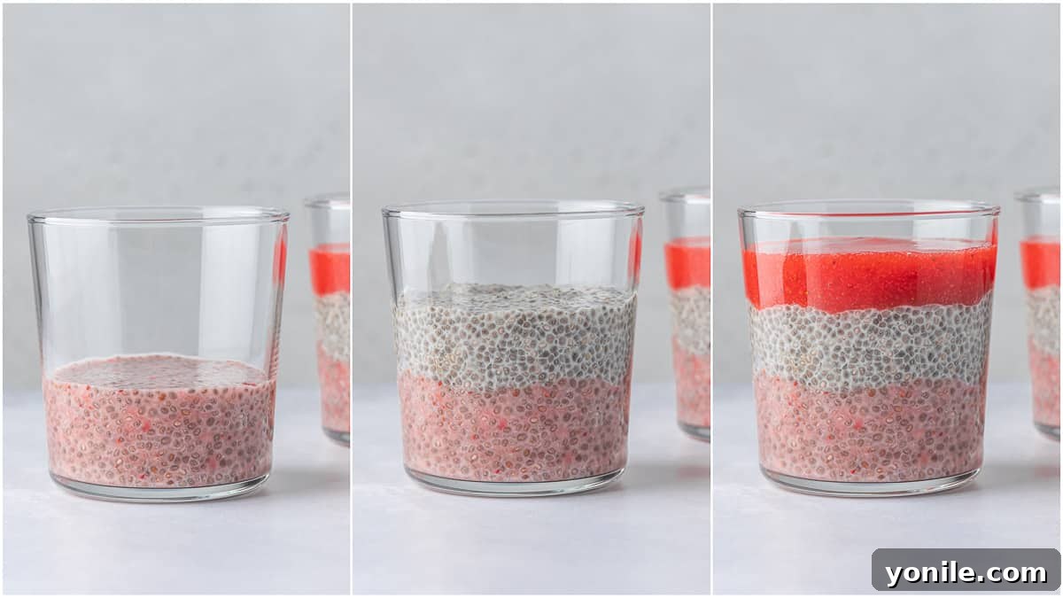 Layering the chia pudding.