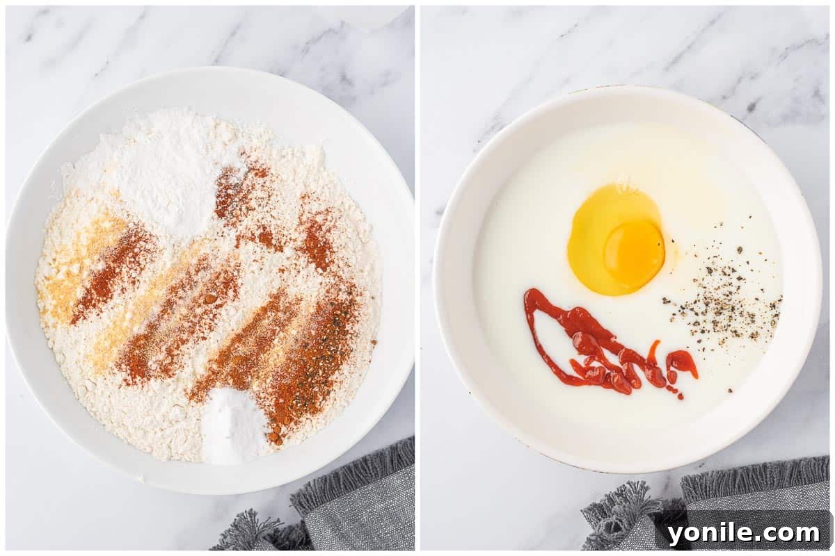 How to make buttermilk and seasoned flour for fried chicken.
