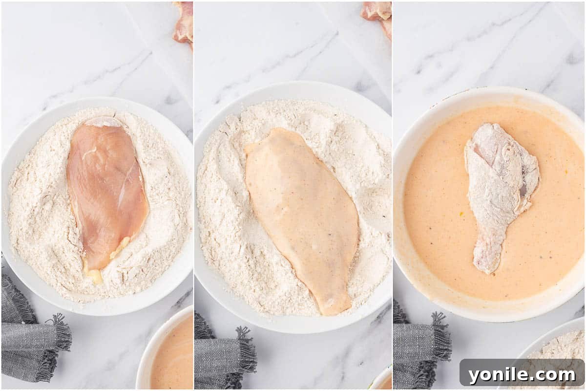 How to dredge chicken for crispy fried chicken.