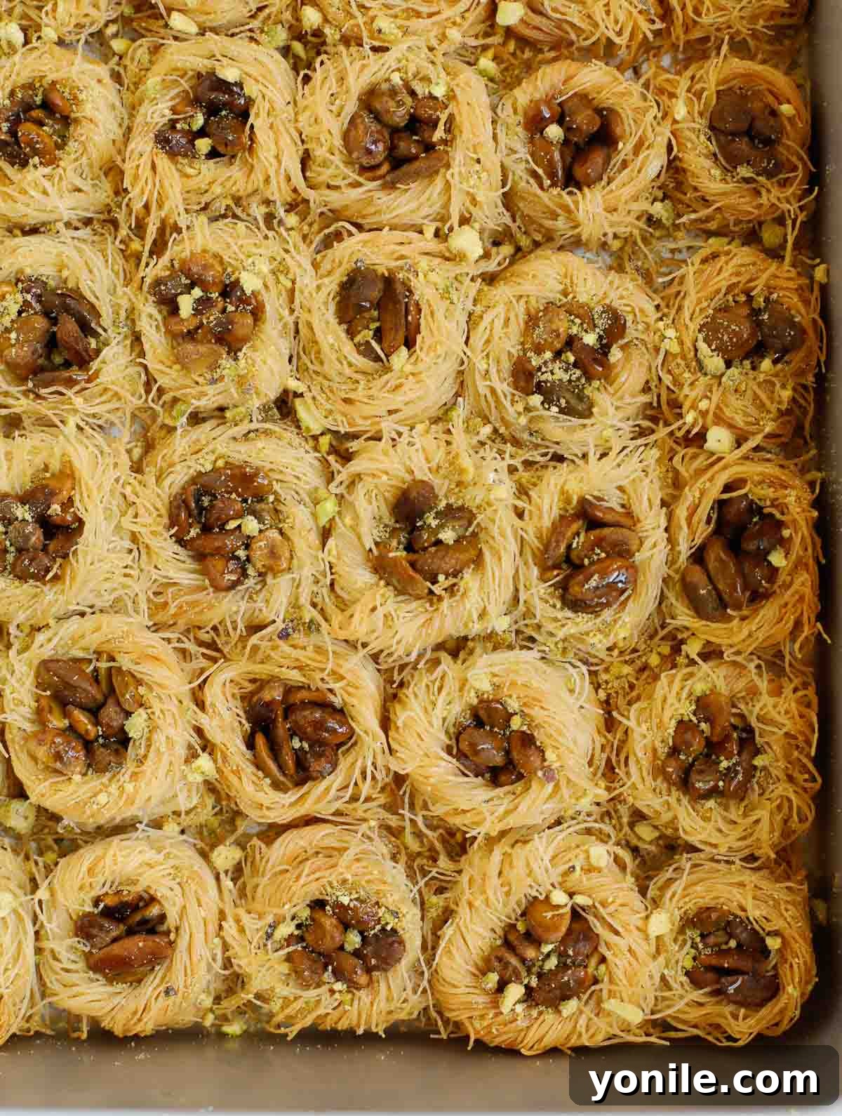 Beautifully arranged Bird Nest Baklava on a serving platter, ready to be enjoyed.