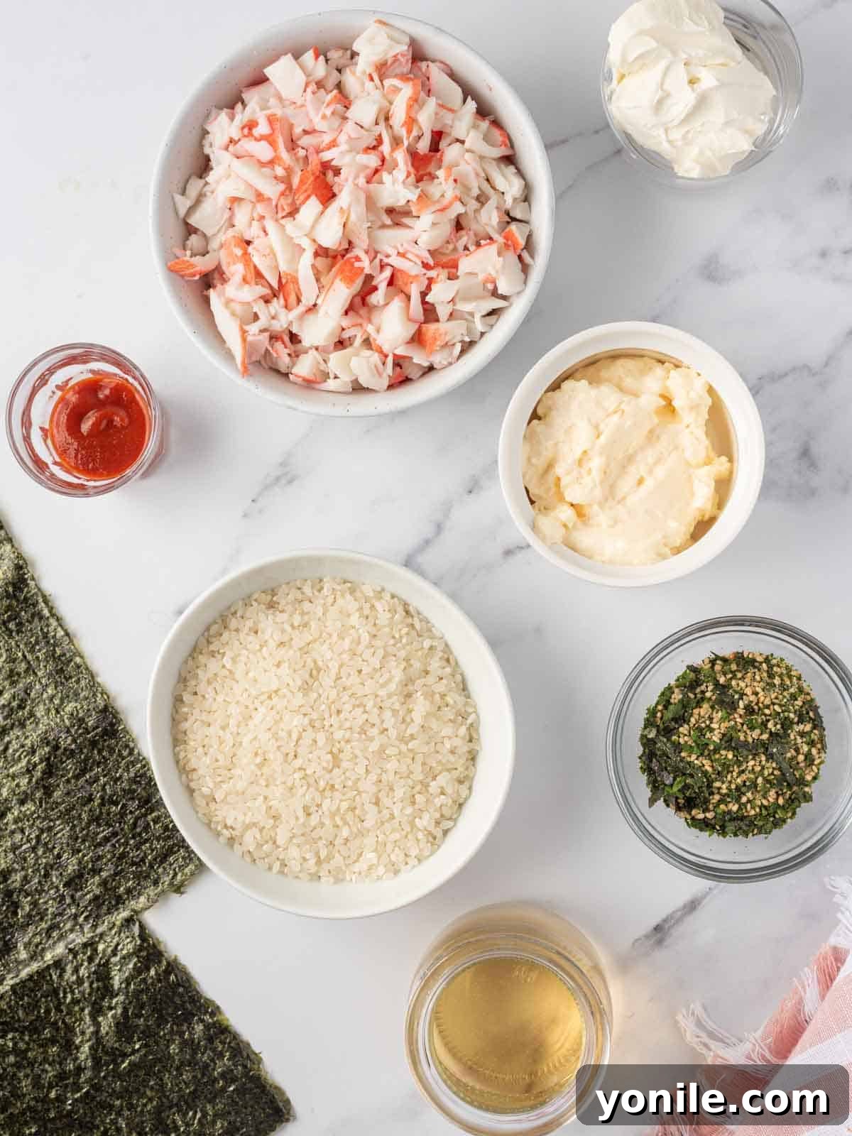 Effortless Baked Sushi 3 Ingredients needed for an easy sushi bake recipe.