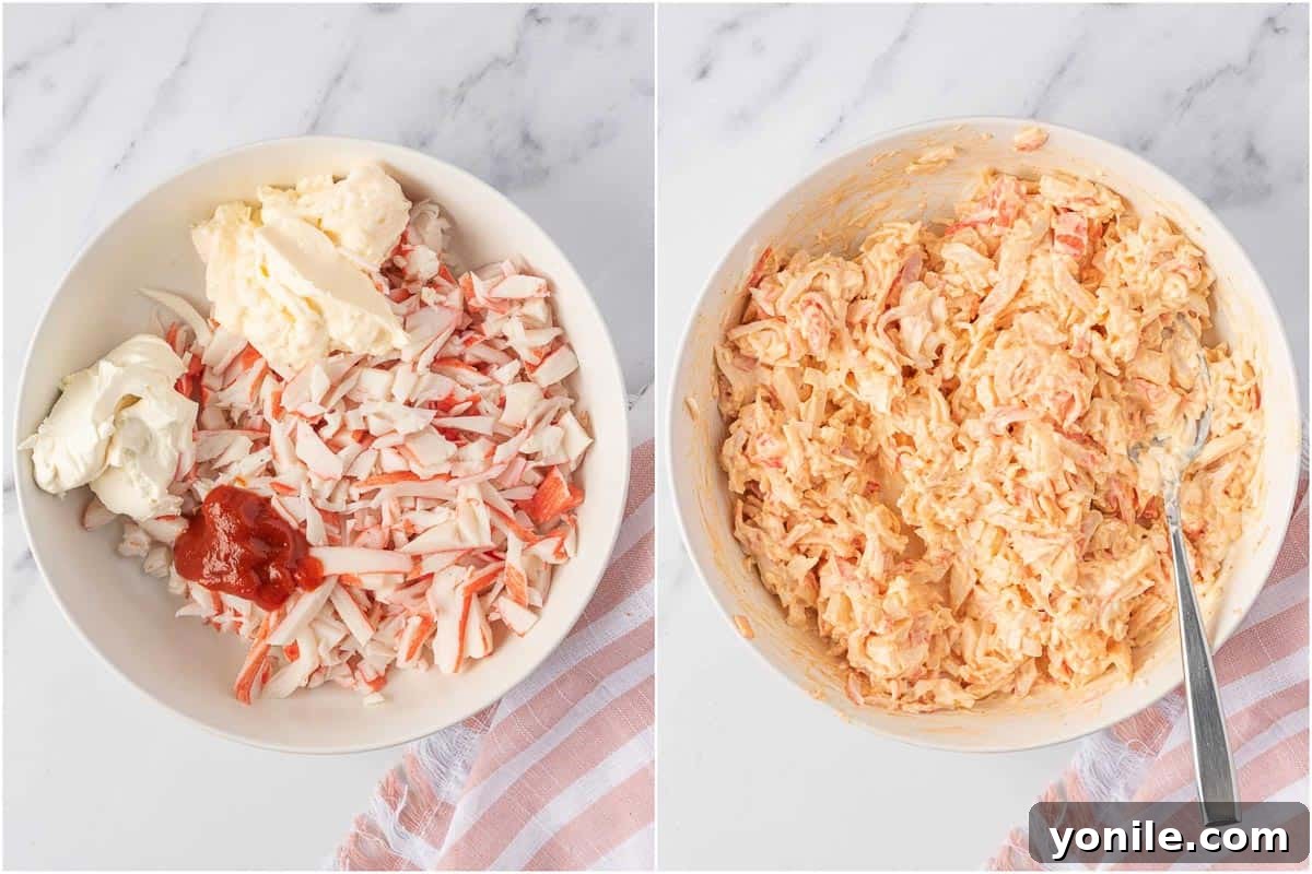 Effortless Baked Sushi 4 How to make imitation crab mixture for a sushi bake.