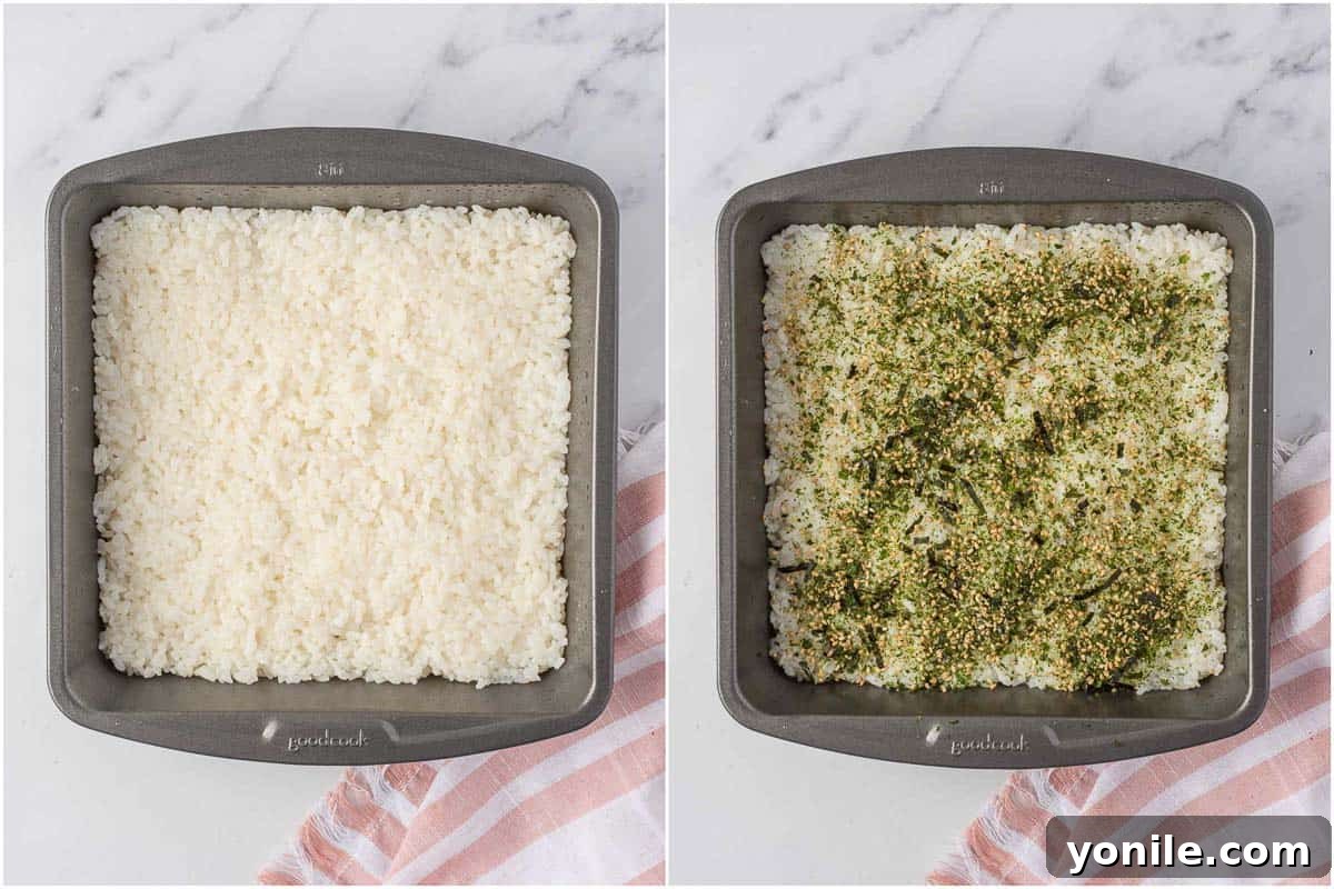 Effortless Baked Sushi 5 How to season rice for a sushi bake casserole.