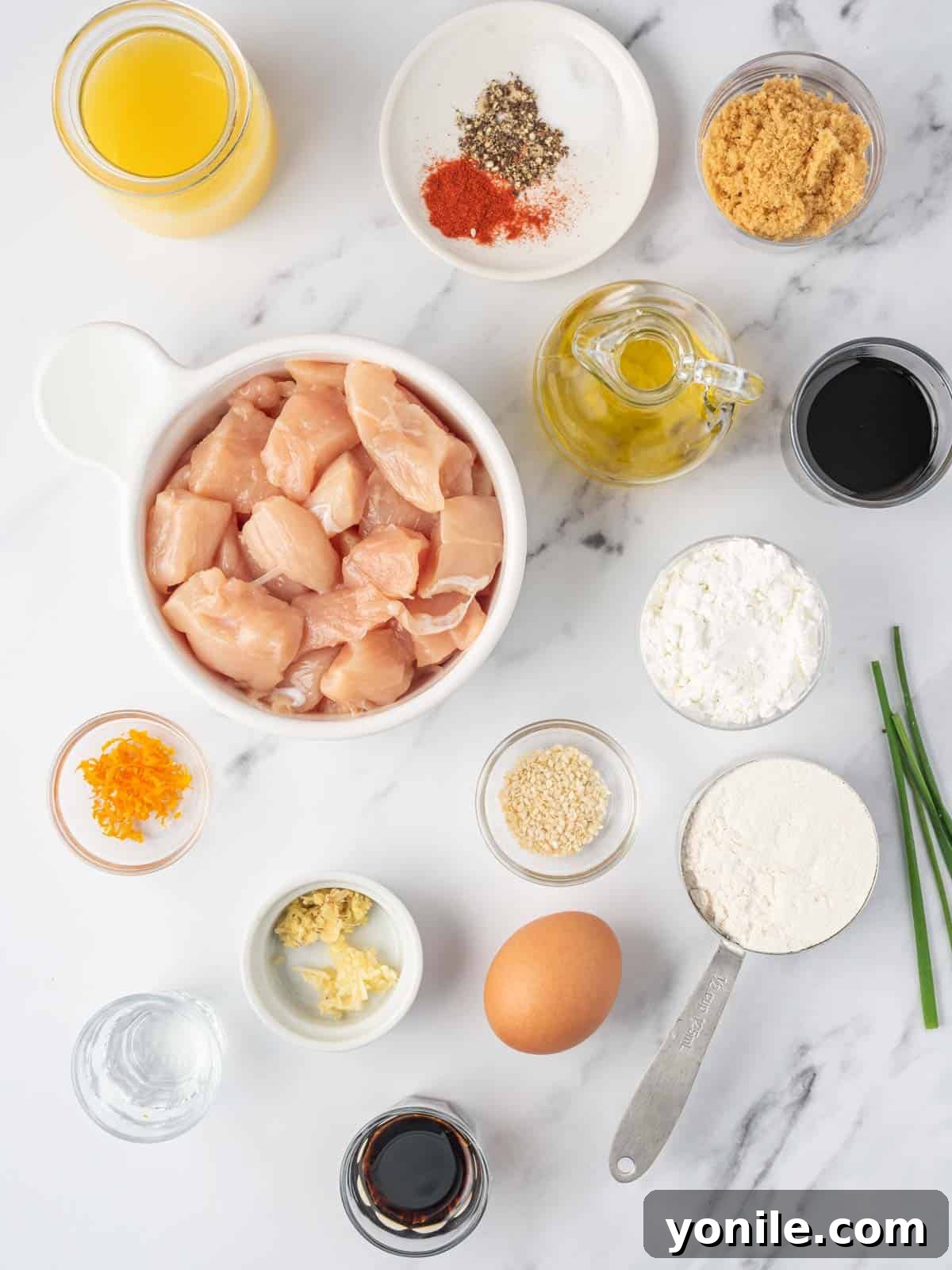 Ingredients needed for crispy air fryer orange chicken sauce.