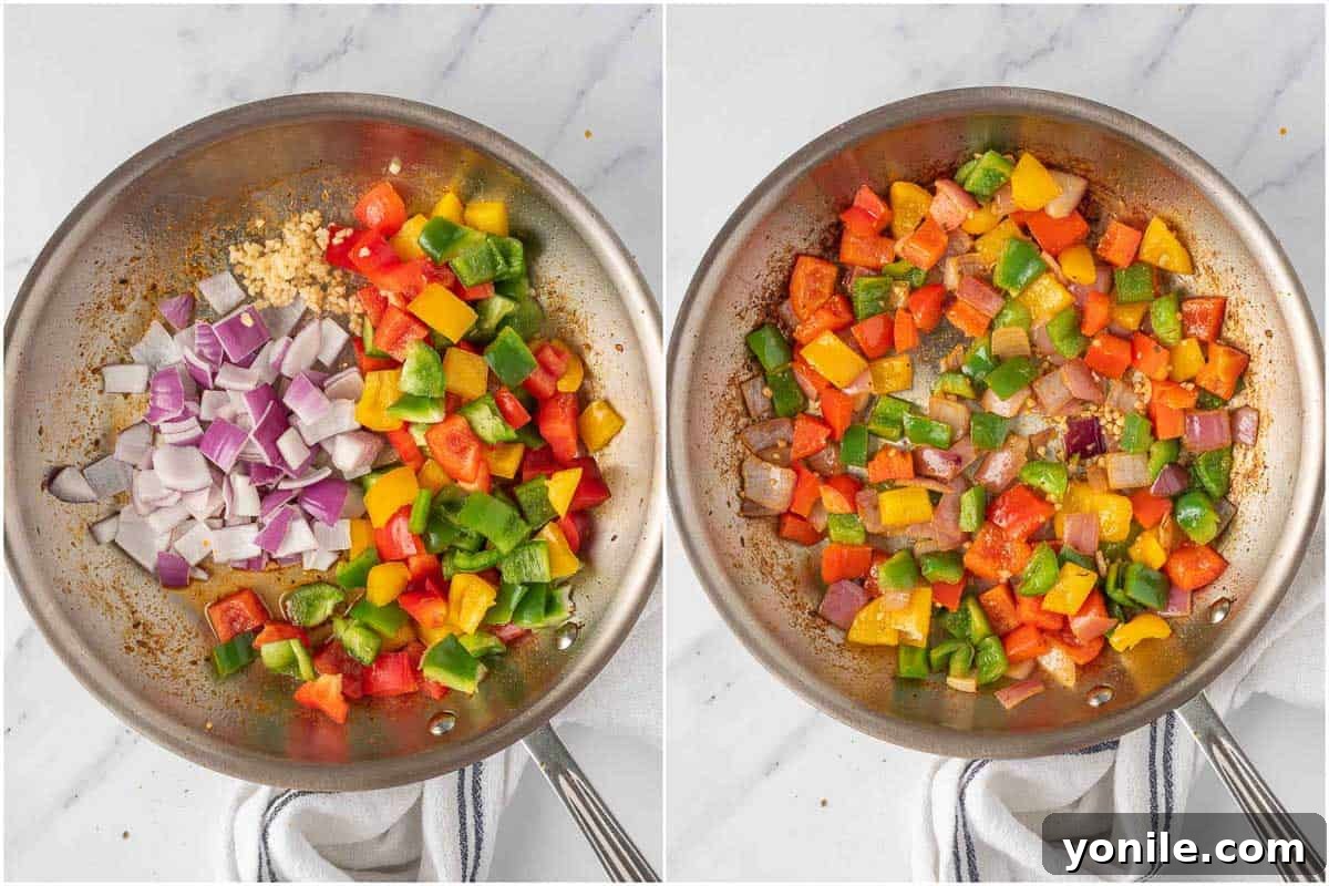 How to saute the vegetables for fajita quesadillas.