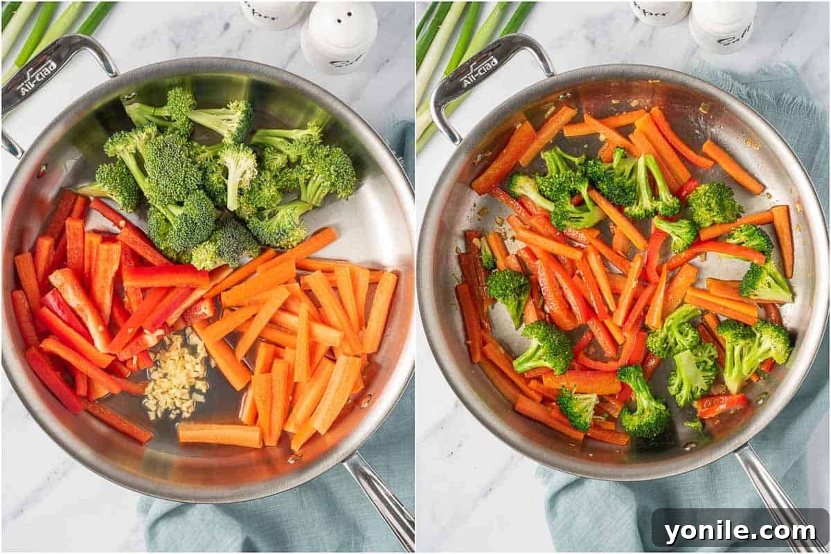How to saute vegetables for authentic vegetable lo mein recipe.